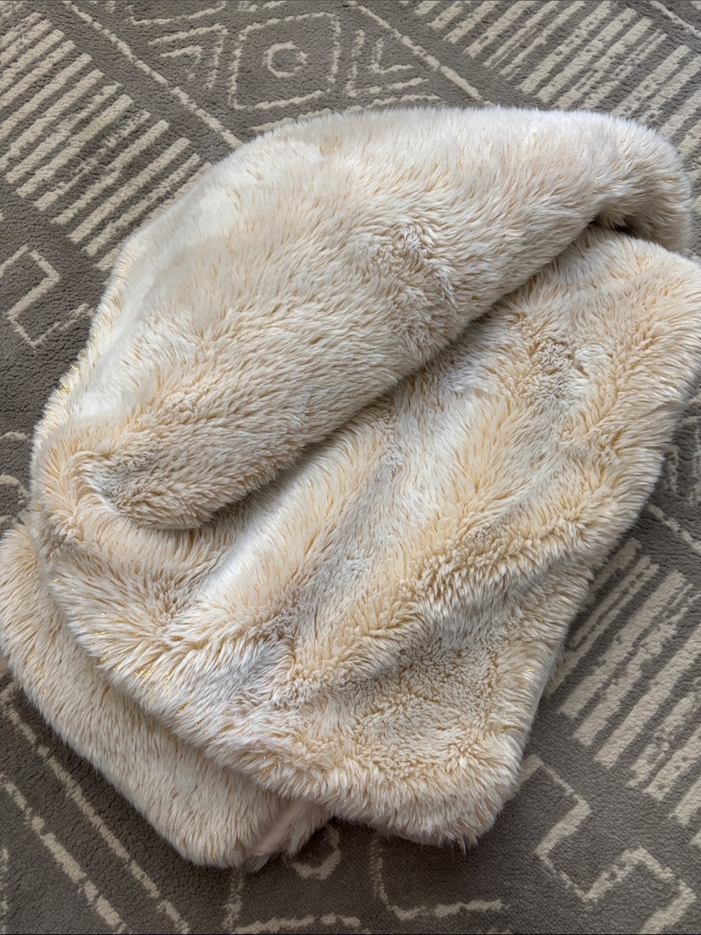 Restoration Hardware Teen Plush Faux Fur Throw in Cream with Gold Accent
